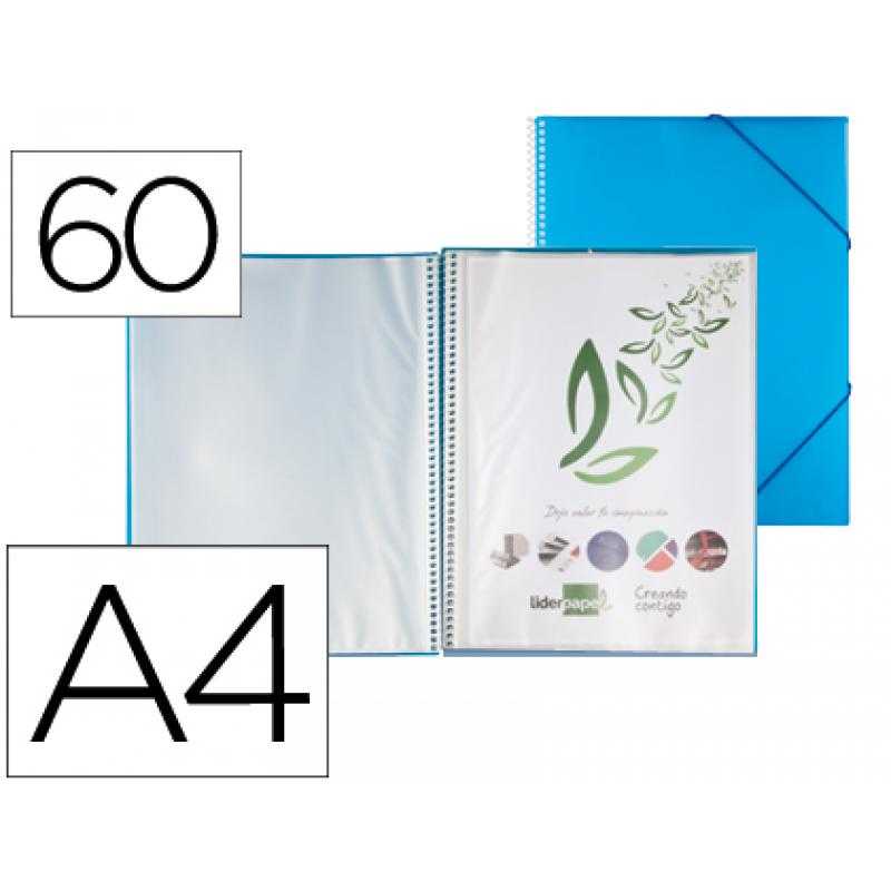 Carpeta liderpapel escaparate con espiral 60 fundas polipropileno din a4 azul