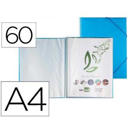Carpeta liderpapel escaparate con espiral 60 fundas polipropileno din a4 azul