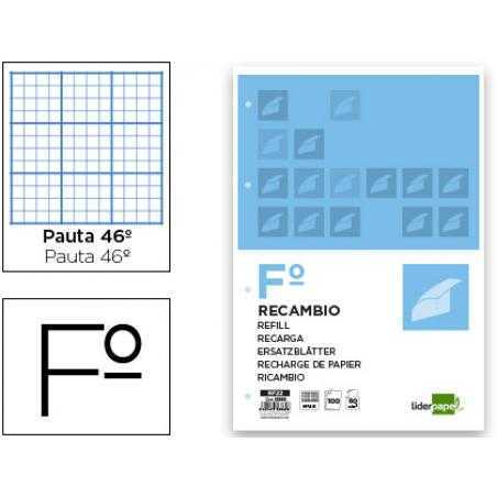 Recambio liderpapel folio 100 hojas 60g/m2rayado nº46 4 taladros