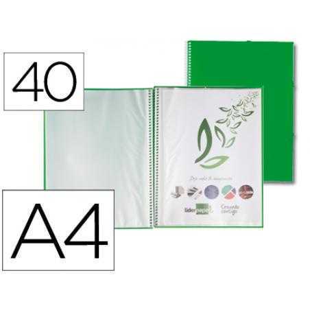 Carpeta liderpapel escaparate con espiral 40 fundas polipropileno din a4 verde