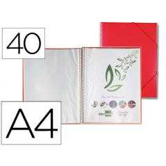 Carpeta liderpapel escaparate con espiral 40 fundas polipropileno din a4 rojo