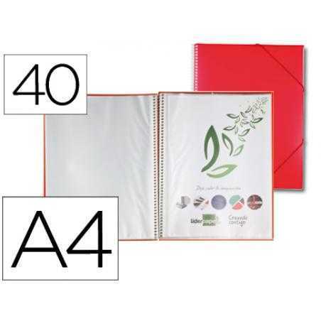 Carpeta liderpapel escaparate con espiral 40 fundas polipropileno din a4 rojo