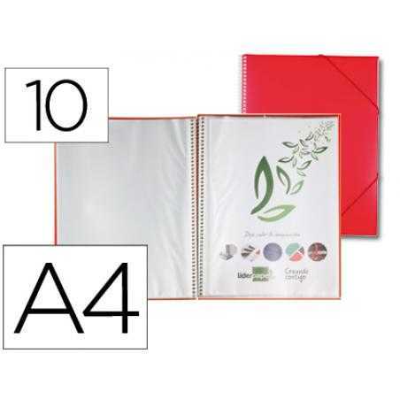 Carpeta liderpapel escaparate con espiral 10 fundas polipropileno din a4 rojo