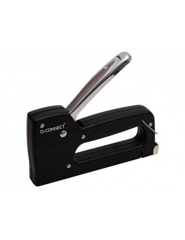 Grapadora q-connect clavadora manual ligera con cuerpo de plastico resistente color negro usa grapas 23/6-8