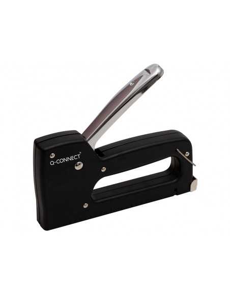 Grapadora q-connect clavadora manual ligera con cuerpo de plastico resistente color negro usa grapas 23/6-8