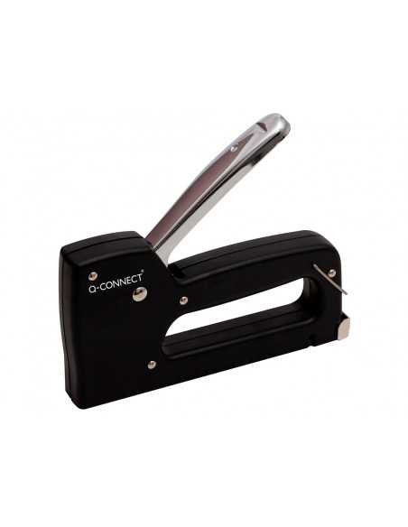 Grapadora q-connect clavadora manual ligera con cuerpo de plastico resistente color negro usa grapas 23/6-8