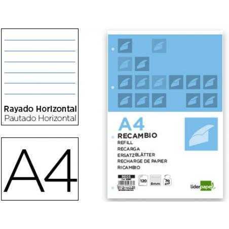Recambio liderpapel a4 120 hojas 70g/m2 horizontal sin margen 4 taladros bandas de 5 colores