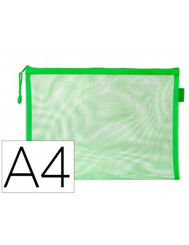 Bolsa zipper bag liderpapel poliester transpirable multiusos din a4 verde pastel