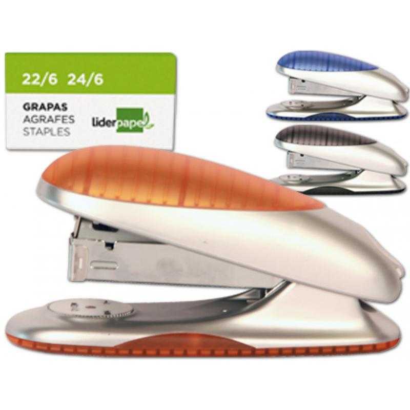 Grapadora liderpapel con regal o extraegrapas y caja de 1000 grapas 26/6,24/6, 22/6 20h colores surtidos