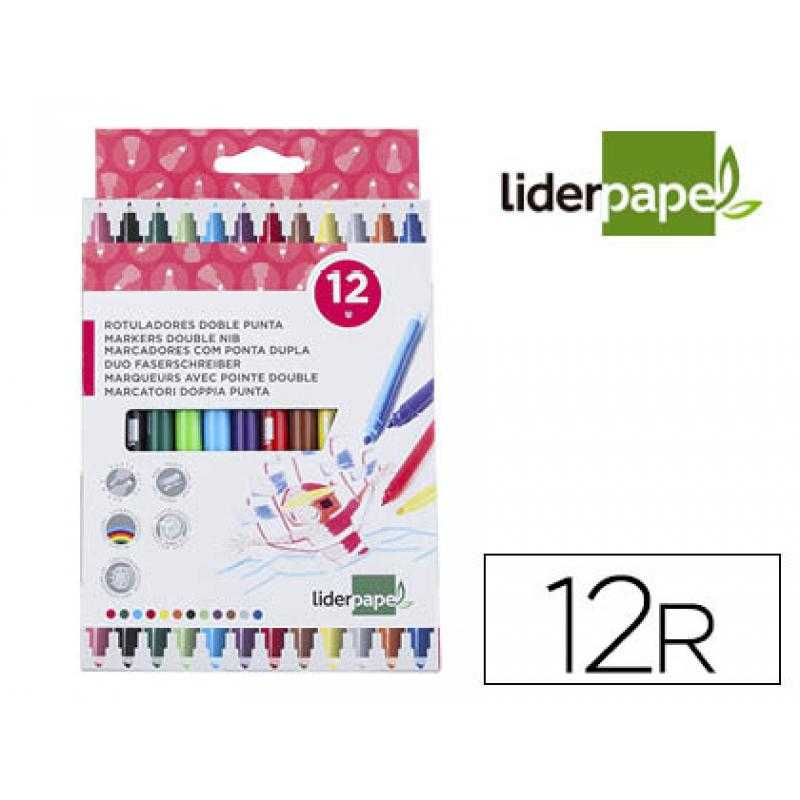 Rotulador liderpapel dúo caja 12 colores