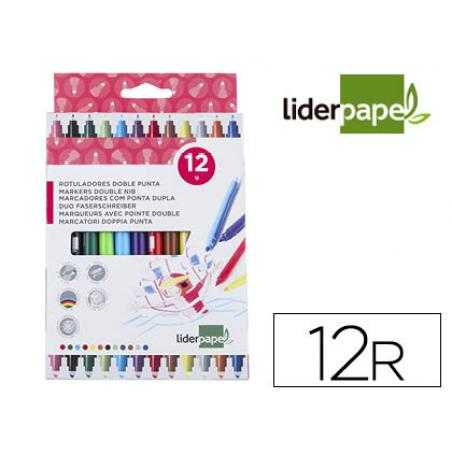Rotulador liderpapel dúo caja 12 colores