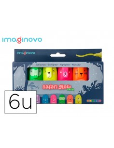 Rotulador imaginovo fluorescente safari glow neon animales y clip caja de 6 unidades surtidas