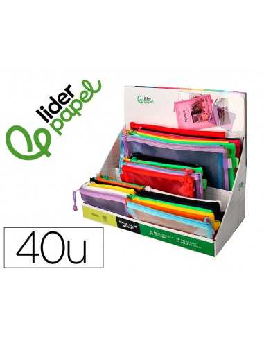 Bolsa zipper bag liderpapel poliester transpirable multiusos expositor de 40 unidades tamaños y colores