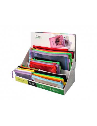 Bolsa zipper bag liderpapel poliester transpirable multiusos expositor de 40 unidades tamaños y colores