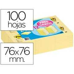Bloc de notas adhesivas quita y pon post-it 76x76 mm pack promocional 24+12 unidades