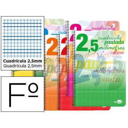 Cuaderno espiral liderpapel folio pautaguia tapa blanda 80h 75 gr cuadro pautado 2,5mm con margen colores surtidos