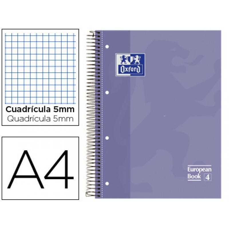 Bloc espiral oxford tapa extradura microperforado din a4 80 hojas cuadros 5mm -color lila