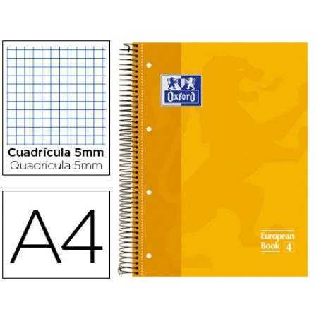 Bloc espiral oxford tapa extradura microperforado din a4 80 hojas cuadros 5mm color amarillo