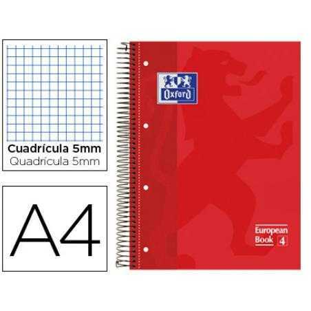 Bloc espiral oxford tapa extradura microperforado din a4 80 hojas cuadros 5mm color rojo