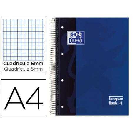 Bloc espiral oxford tapa extradura microperforado din a4 80 hojas cuadros 5mm color azul