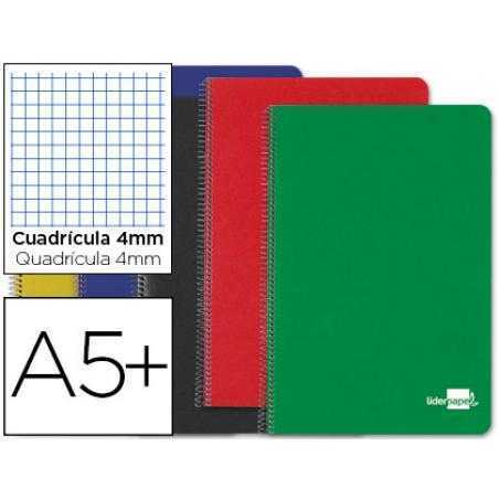 Cuaderno espiral liderpapel cuarto tapa dura 80h 60 gr cuadro 4mm con margen colores surtidos