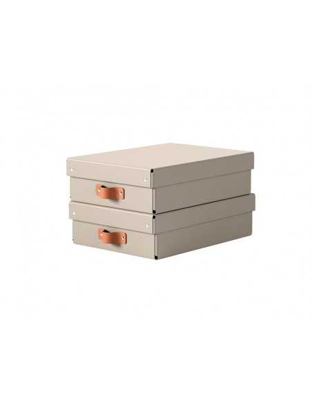 Caja de almacenaje leitz carton mediana baja con asa de piel color azul pack de 2 unidades