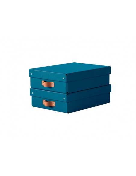 Caja de almacenaje leitz carton mediana baja con asa de piel color azul pack de 2 unidades