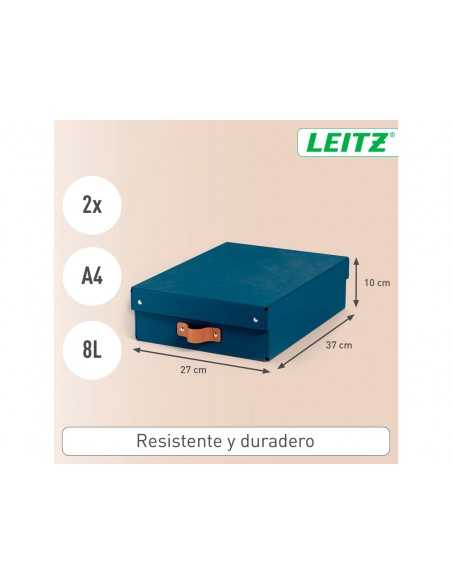 Caja de almacenaje leitz carton mediana baja con asa de piel color azul pack de 2 unidades
