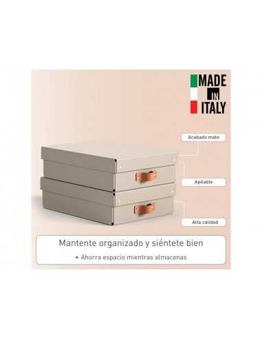 Caja de almacenaje leitz carton mediana baja con asa de piel color beige pack de 2 unidades