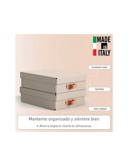 Caja de almacenaje leitz carton mediana baja con asa de piel color beige pack de 2 unidades