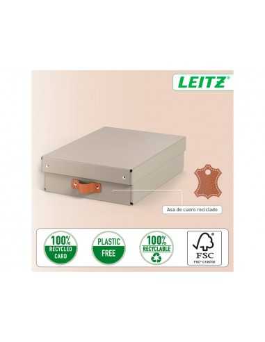 Caja de almacenaje leitz carton mediana baja con asa de piel color beige pack de 2 unidades