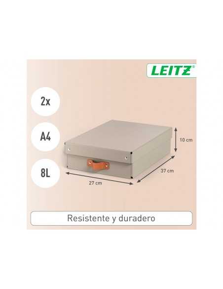Caja de almacenaje leitz carton mediana baja con asa de piel color beige pack de 2 unidades