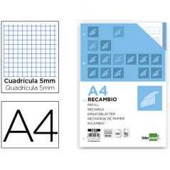 Recambio liderpapel a4 120 hojas 80g/m2 cuadro 5mm sin margen 4 taladros bandas de 5 colores