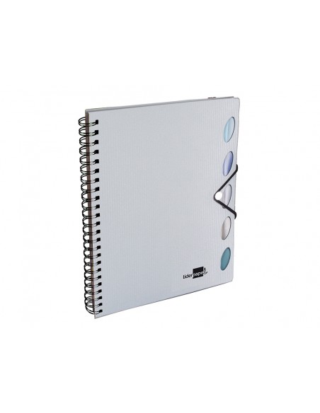 Cuaderno espiral liderpapel a4 micro executive tapa plastico 100h 80 gr cuadro 5mm 5 separadores con gomilla plata