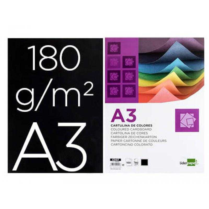 Cartulina liderpapel a3 180g/m2 negro paquete de 100