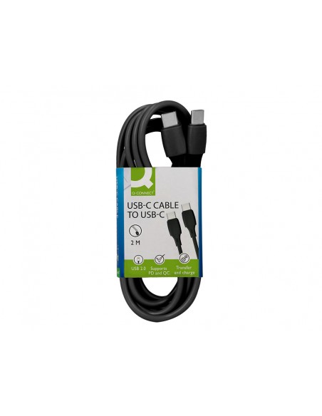 Cable usb-c a usb-c q-connect pvc longitud 2m negro Cable usb-c a usb-c q-connect pvc longitud 2m negro