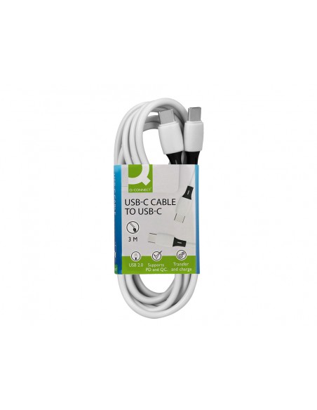 Cable usb-c a usb-c q-connect pvc longitud 3m blanco