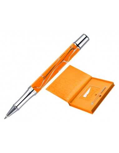 Boligrafo y wallet belius cocktails misosa aluminio naranja plateado relieve tintacolor azul caja de diseño