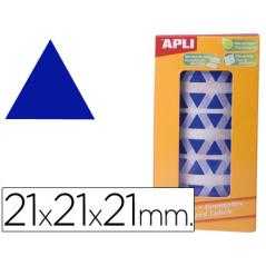 Gomets autoadhesivos triangulares 21x21x21 mm azul en rollo