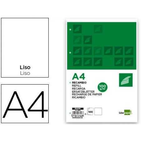 Recambio liderpapel a4 100 hojas 100g/m2 liso sin margen 4 taladros