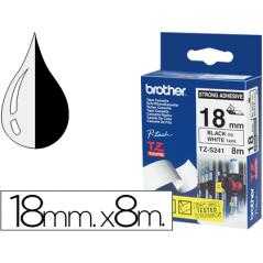 Cinta brother tzes241 blanco-negro 18mm longitud 8 mt superadhesiva