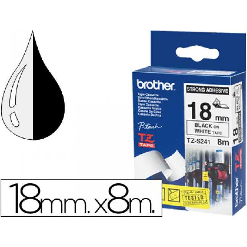 Cinta brother tzes241 blanco-negro 18mm longitud 8 mt superadhesiva