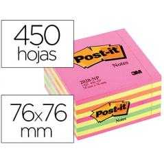 Bloc de notas adhesivas quita y pon post-it 76x76 mm cubo color rosa neon 450 hojas