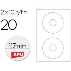 Etiqueta adhesiva apli 10603 tamaño cd-rom 117 mm para fotocopiadora láser ink-jet caja con 10 hojas/20 etiquetas