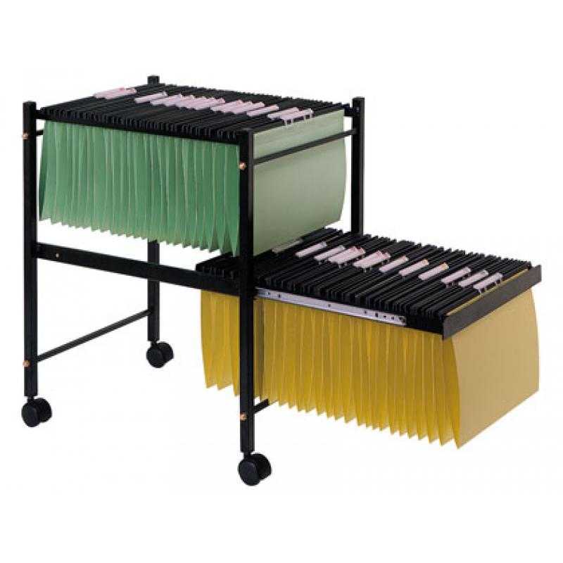 Carrito q-connect para carpeta s colgantes negro con ruedas ybandeja inferior extraible para carpetas tamaño folio