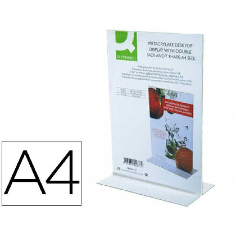 Expositor sobremesa q-connect con forma de t metacrilato tamaño a4 a dos caras