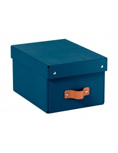 Caja de almacenaje leitz carton pequeña con asa de piel color azul pack de 2 unidades