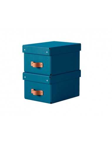 Caja de almacenaje leitz carton pequeña con asa de piel color azul pack de 2 unidades