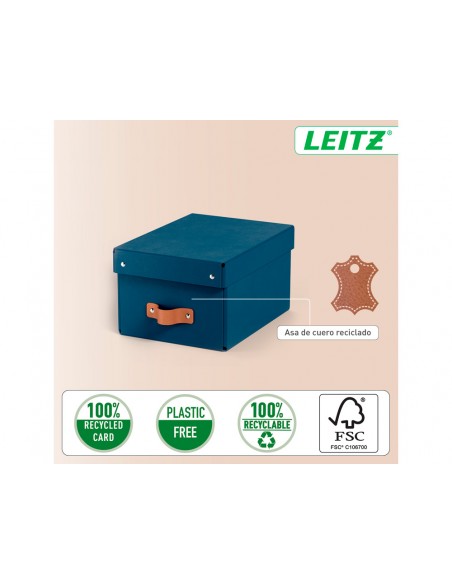 Caja de almacenaje leitz carton pequeña con asa de piel color azul pack de 2 unidades Caja de almacenaje leitz carton pequeña con asa de piel color azul pack de 2 unidades