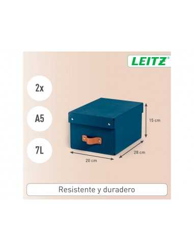 Caja de almacenaje leitz carton pequeña con asa de piel color azul pack de 2 unidades